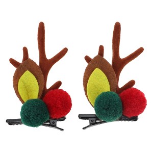 Unique Bargains Christmas Hair Clips Antlers Hairball for Christmas 2.76"x1.77" Brown 1 Pair - 1 of 4