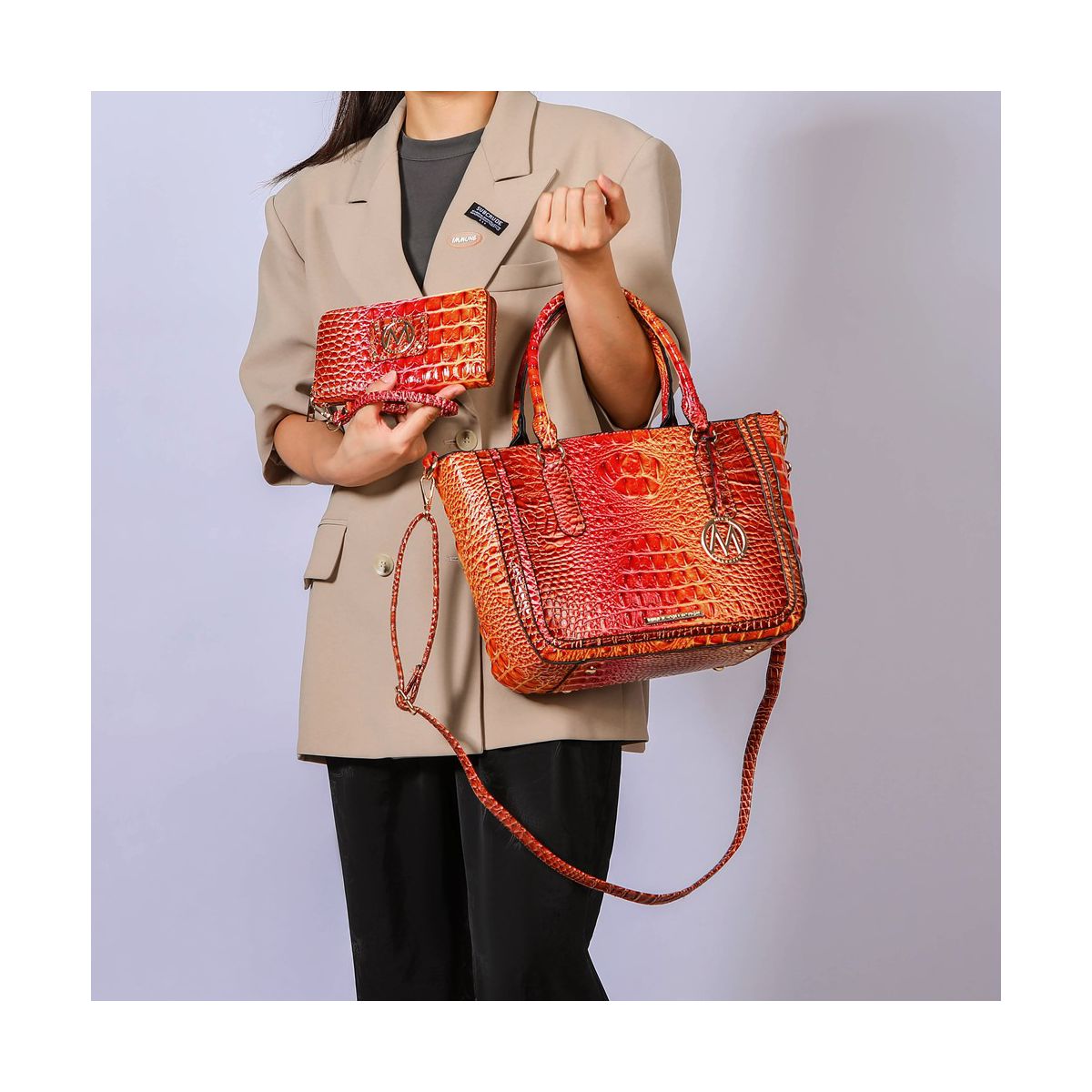 Gradient Rainbow Crocodile Embossed Satchel with Wallet, Bonnie | MKF Collection by Mia K - thumbnail 8