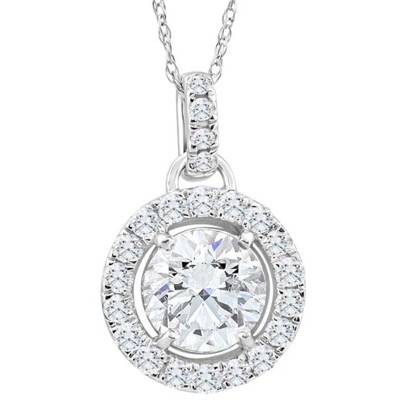 Pompeii3 1 1/3Ct TW Round Diamond (1ct center) Halo Pendant Lab Created White Gold Necklace