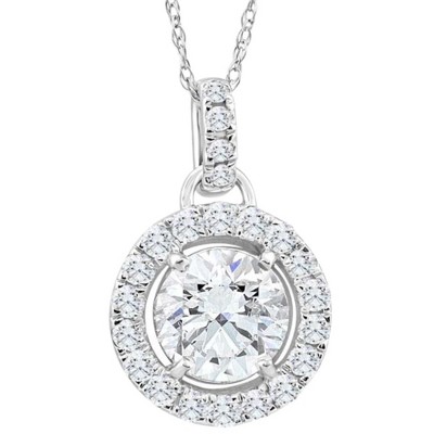 Pompeii3 1 1/3Ct TW Round Diamond (1ct center) Halo Pendant Lab Created  White Gold Necklace