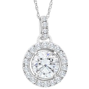 Pompeii3 1 1/3Ct TW Round Diamond (1ct center) Halo Pendant Lab Created White Gold Necklace - 1 of 4