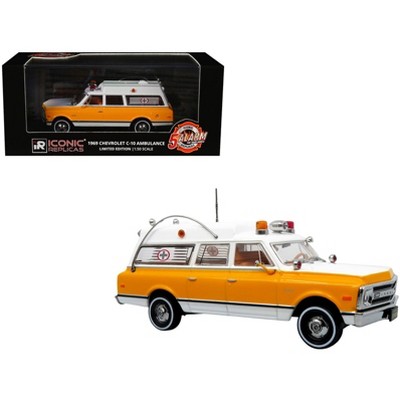 1969 Chevrolet C-10 Ambulance "Rampart General Hospital" White & Yellow "5 Alarm" Ltd Ed 1/50 Diecast Model by Iconic Replicas