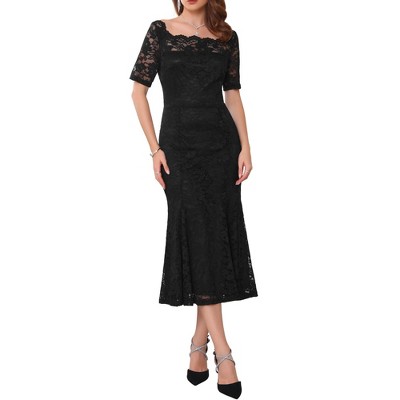 INSPIRE CHIC Women's Off Shoulder Short Sleeve Formal Wedding Mermaid Lace Cocktail Dresses