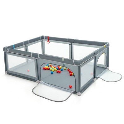 Image of Costway Baby Playpen Extra-Large Safety Baby Fence w/ Ocean Balls & Rings Grey