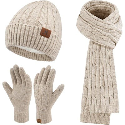 ZUPPAD Womens Winter Beanie Hats Long Scarf Touchscreen Gloves Set Warm Knit Skull Caps Gifts for Women Hat and Glove Sets 3 Pack