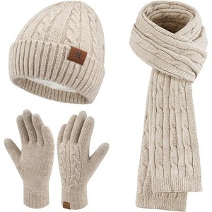 ZUPPAD Womens Winter Beanie Hats Long Scarf Touchscreen Gloves Set Warm Knit Skull Caps Gifts for Women Hat and Glove Sets 3 Pack - 1 of 4