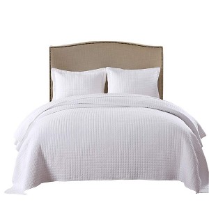 Marcielo 3 Pcs 100% Cotton Plaid Quilt Bedspread Set - 1 of 4