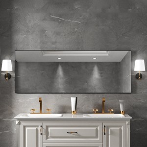 FAMYYT 60 in. W x 22 in. H Rectangular Aluminum Framed Wall Bathroom Vanity Mirror in Glossy Black - 1 of 4