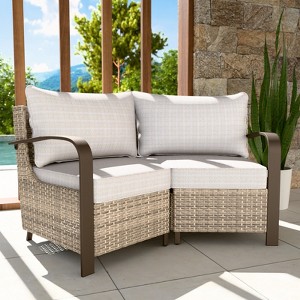 EAGLE PEAK Coastal Vista Patio Outdoor Wicker Love Seat, Patio Conversation Set Wicker Rattan Sofa Chair Set - 1 of 4