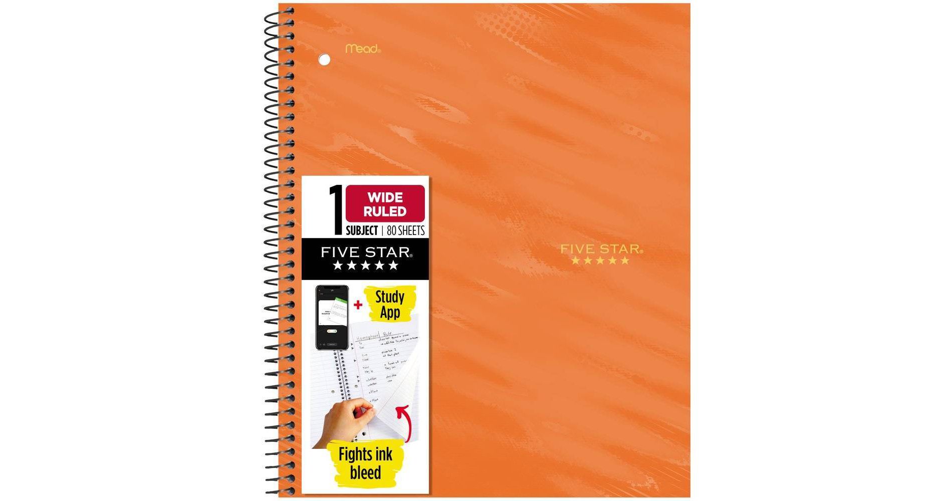 Five Star Active Subject Wide Ruled Notebook 80ct Orange
