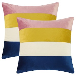 Unique Bargains Home Bedroom Indoor Outdoor Contrast Color Striped Velvet Throw Pillow Covers 2 Pcs - 1 of 4