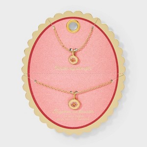 14K Gold Dipped Floral Pendant Necklace Set 2pc - Gold - 1 of 4