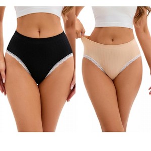 INSPIRE CHIC 2 Pcs Women's Lace Trim Panties Full Coverage Mid-Waisted Butt Lifter No Trace Briefs - 1 of 4