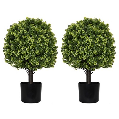 JUJABU 22in Artificial Topiary Boxwood Ball Trees (2pcs/Set) – Outdoor Front Porch, Patio, Balcony & Indoor Home Decor