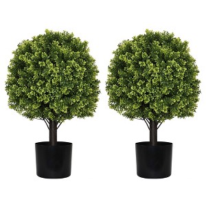 JUJABU 22in Artificial Topiary Boxwood Ball Trees (2pcs/Set) – Outdoor Front Porch, Patio, Balcony & Indoor Home Decor - 1 of 4