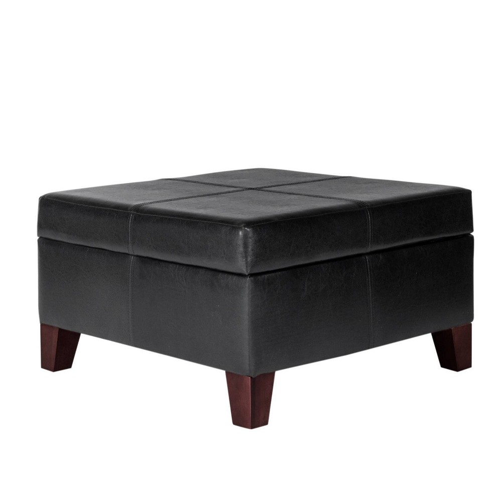 Wooden Ottoman with Hinged Storage Black Brown Benzara For Sale