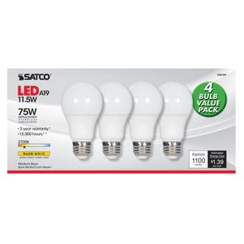 Satco Type-A A19 E26 (Medium) LED Bulb Natural Light 75 Watt Equivalence 4 pk