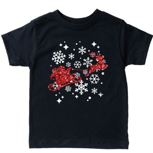 Santa Sleigh Glitter - Toddler Short Sleeve Tee and Kids Youth Short Sleeve Tee - 1 of 3