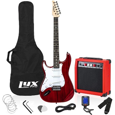 LyxPro Left Hand 39 Inch Electric Guitar and Starter Kit for Lefty Full Size Beginner's Guitar, Amp, Six Strings, Two Picks, Shoulder Strap, Digital Clip On Tuner, Guitar Cable and Soft Case - Red