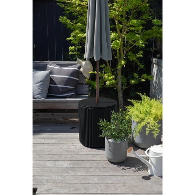 Black Plastic-Concrete Outdoor Side Table with Umbrella Hole