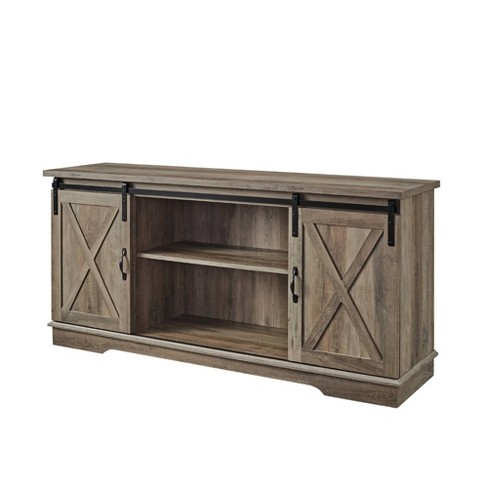 Modern Farmhouse Wood Tv Stand For Tvs Up To 65 Gray Wash Saracina Home Target