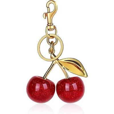 Attop Cherry Bag Charm Cute Cherry Accessories Sparkling Purse Charms for Women Gold+pink