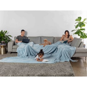 Truly Soft Velvet Plush Family Blanket Light blue: Oversized Microplush Bedding, Machine Washable - 1 of 3
