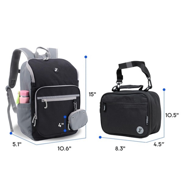 Set de mochila y lonchera infantil J World Junior de 15 pulgadas para escuela 5