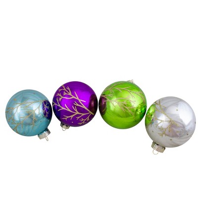 Northlight Set of 4 Multi-Color Shiny Glass Ball Christmas Ornaments 4-Inch (100mm)