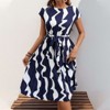 Coolmee Women's Caual Midi Dress Short Sleeve Crewneck A-line Swing Dress With Belt Dress - 4 of 4