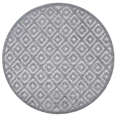 Handmade Dark Gray Geometric Round Synthetic Rug