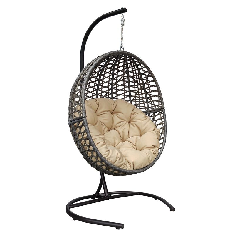 Dolly Hanging Swing Egg Chair, Outdoor Wicker Tear Drop Shape Hammock Stands with Cushion, Outdoor Furniture - Maison Boucle, 1 of 7