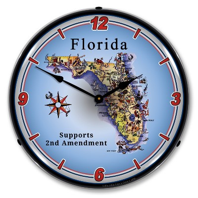 Collectable Sign & Clock | Florida Supports the 2nd Amendment LED Wall Clock Retro/Vintage, Lighted