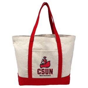 California State University Northridge Primary Logo Canvas Tote Bag With External Pocket, Reusable Shoulder Bag for Shopping, Beach, Red - 1 of 4