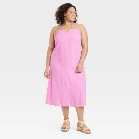 Women's Balloon Long Sleeve Midi A-line Dress - Universal Thread™ Pink Xs :  Target