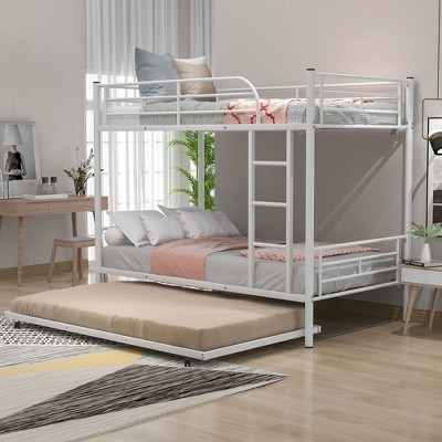 Whisen Twin-Over-Twin Metal Bunk Bed with Trundle, Separable, No Box Spring needed