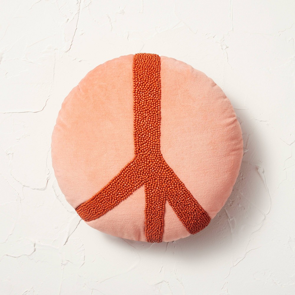 Photos - Pillow Beaded Peace Sign Round Throw  Coral - Opalhouse™ designed with Jung