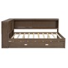 Full Size Wood Daybed with Trundle, Storage Shelves, LED and USB Port, White/Antique Wood Color-ModernLuxe - 4 of 4