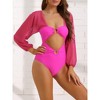 INSPIRE CHIC Women's Cut Out Ring Plunge Neck Shirred Long Sleeves Mesh Tummy Control Monokini Swimsuit 2 Sets - 2 of 4