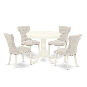HomeStock 5-Piece Round Linen White Finish Solid Wood Top Dining Table with 4 Parson Chair - 1 of 4