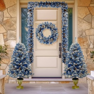 Tree Artificial Christmas 4-Piece Set,Garland, Wreath and Set of 2 Entrance Trees X-mas with LED Lights, Christmas Tree - 1 of 4
