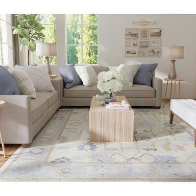 Karina Hand Knotted Blue and Beige Wool Area Rug