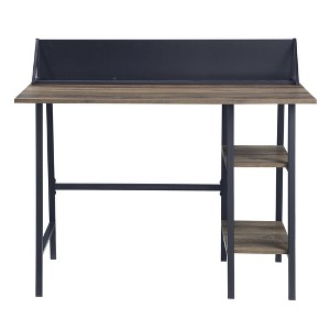 Vynxaria Rustic Modern Writing Desk - Rustic Oak & Black Legs, 2-Tier Shelf (10"Lx15"W/10"Lx13"W), Phone/Tablet Holder, Durable Metal Base - 1 of 4