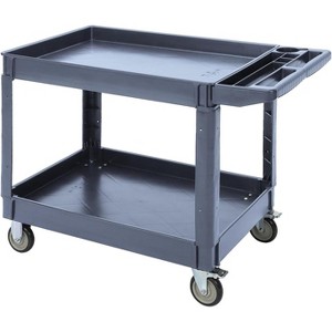 2 Tier Plastic Utility Cart with Wheels, 500lb Heavy Duty Rolling Deep Shelf Food Service Work Cart, Commercial Maintenance, Garages, Shops - 1 of 4