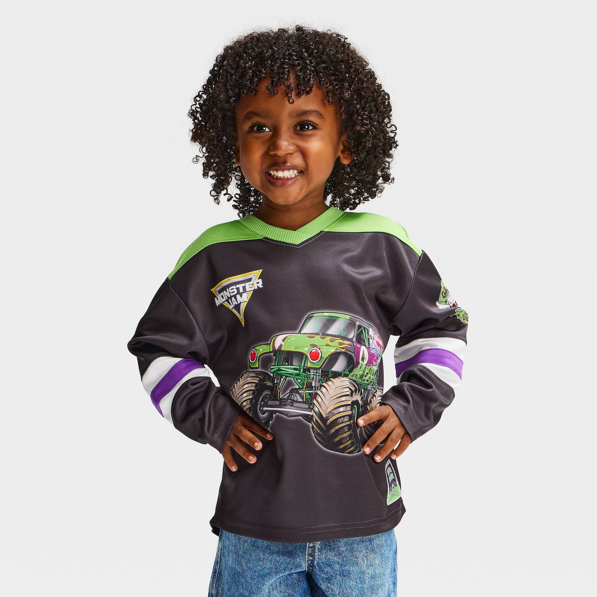 Toddler Boys' Grave Digger Monster Jam Hockey Jersey - Black
