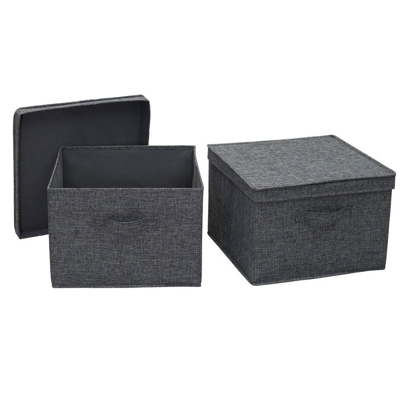 Household Essentials Set of 2 Square Storage Boxes with Lids Graphite Linen, 1 of 9