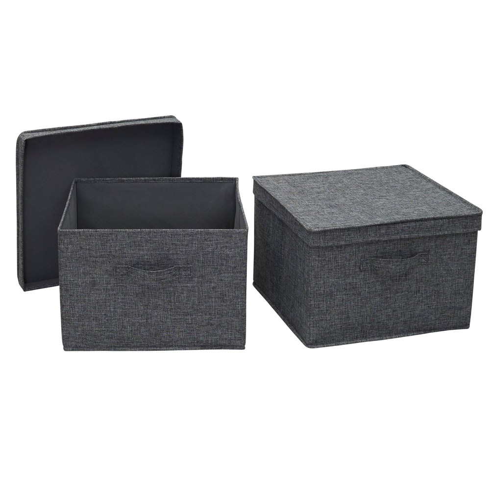 Photos - Clothes Drawer Organiser Household Essentials Set of 2 Square Storage Boxes with Lids Graphite Line