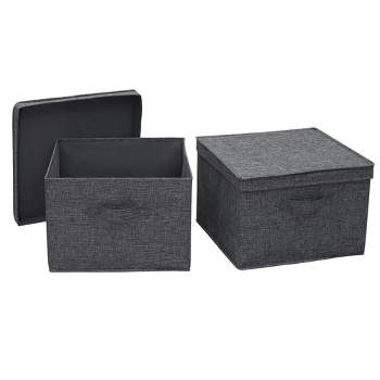 Household Essentials Set of 2 Square Storage Boxes with Lids Graphite Linen