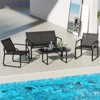 Tangkula 4 PCS Patio Conversation Set w/ Breathable Fabric Seat Tempered Glass Tabletop - 3 of 4