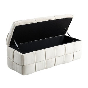 VYNXARIA Exquisite Beige Velvet Storage Footstool for Bedroom with Safety Hinges - 1 of 4